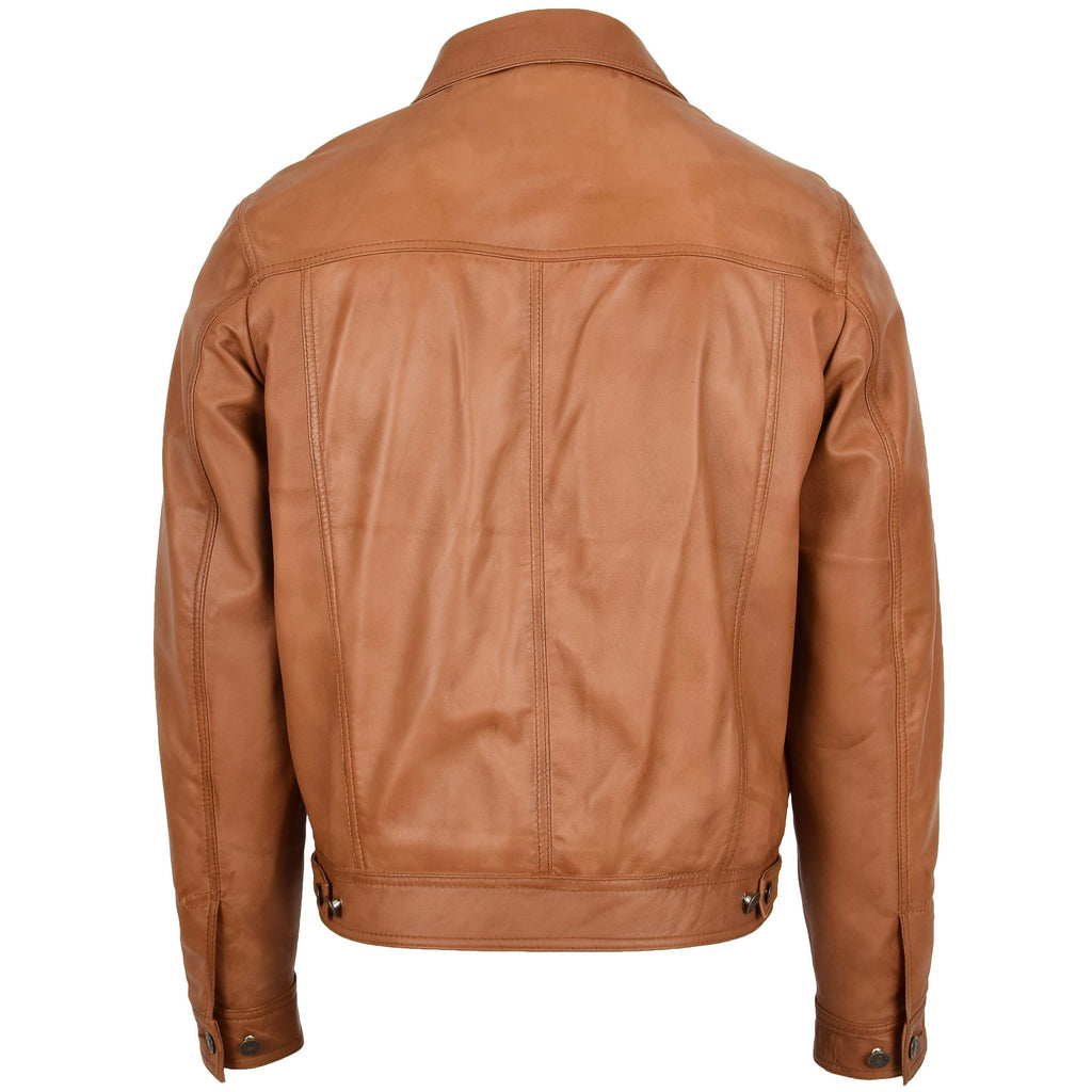 DR134 Men's Classic Short Leather Jacket Tan 3
