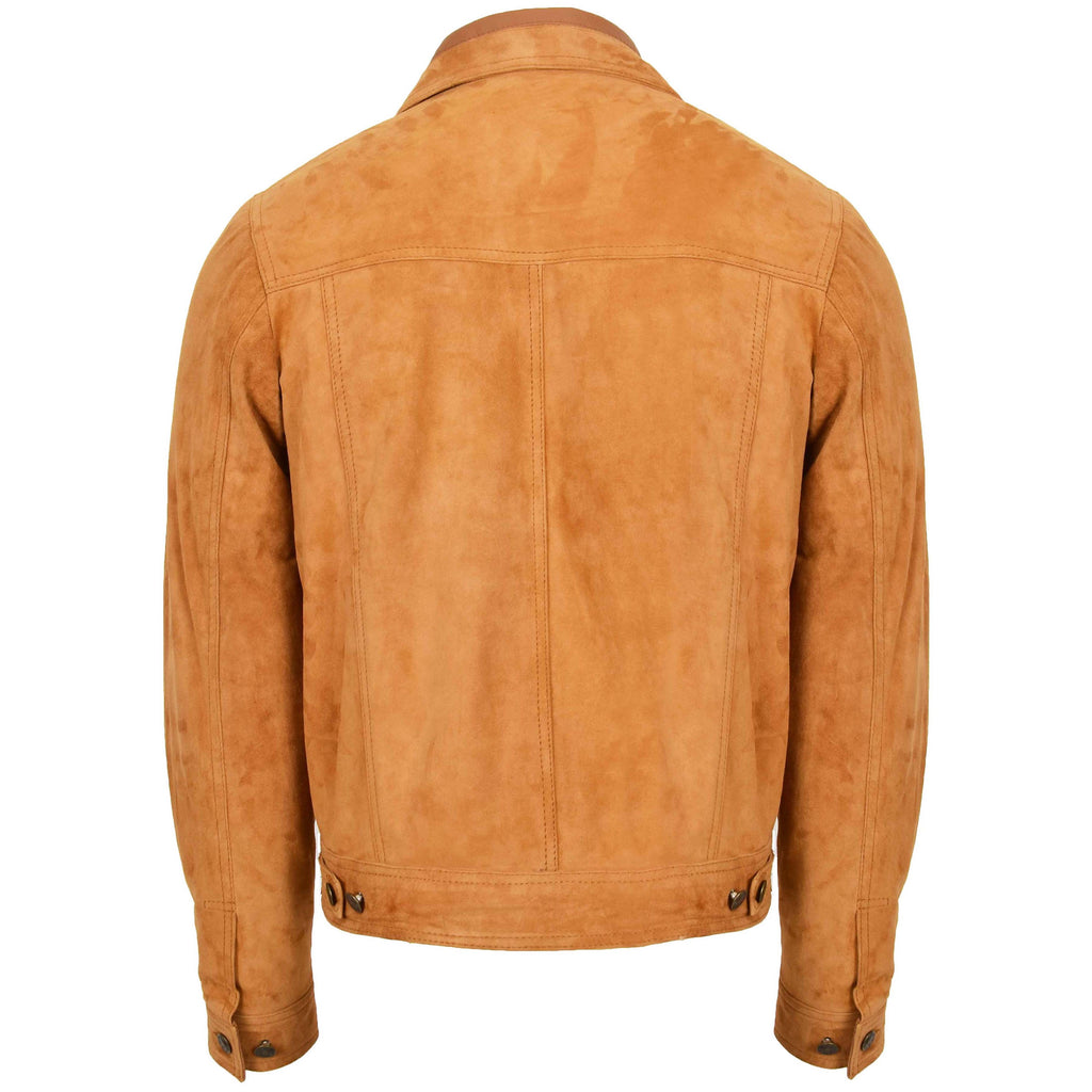 DR124 Men's Suede Buttoned Leather Short Jacket Tan 2