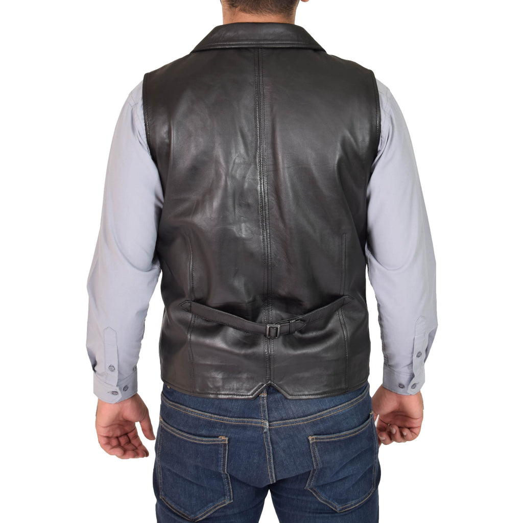 DR126 Men's Blazer Style Sheep Leather Waistcoat Black 3