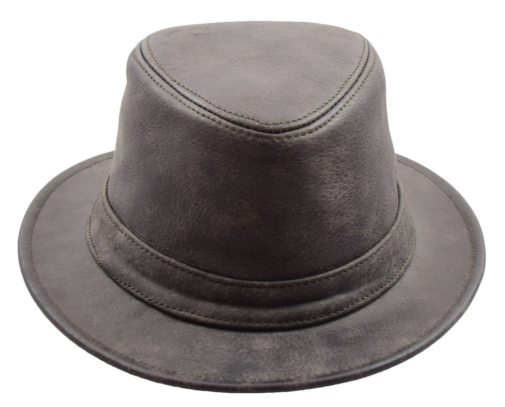 DR506 Real Soft Leather Lightweight Trilby Hat Brown 2