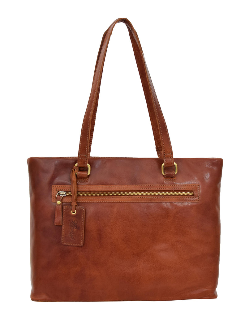 DR308 Women's Leather Classic Shopper Bag Cognac 2