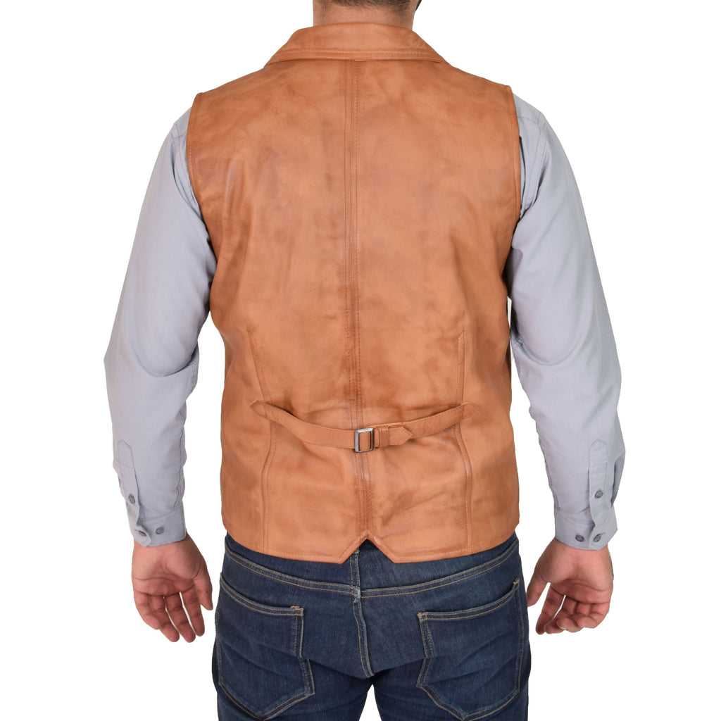 DR126 Men's Blazer Style Sheep Leather Waistcoat Tan 3