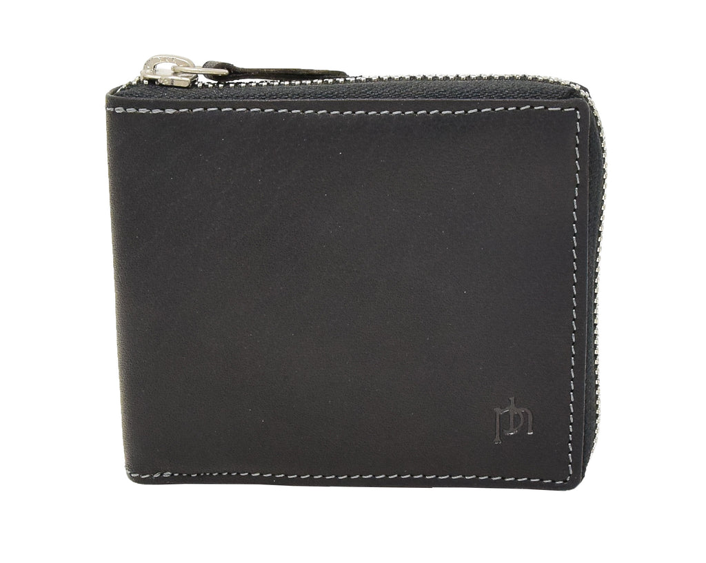 DR411 Men's Rfid Zip Around Real Leather Cards Coins Wallet Black 3