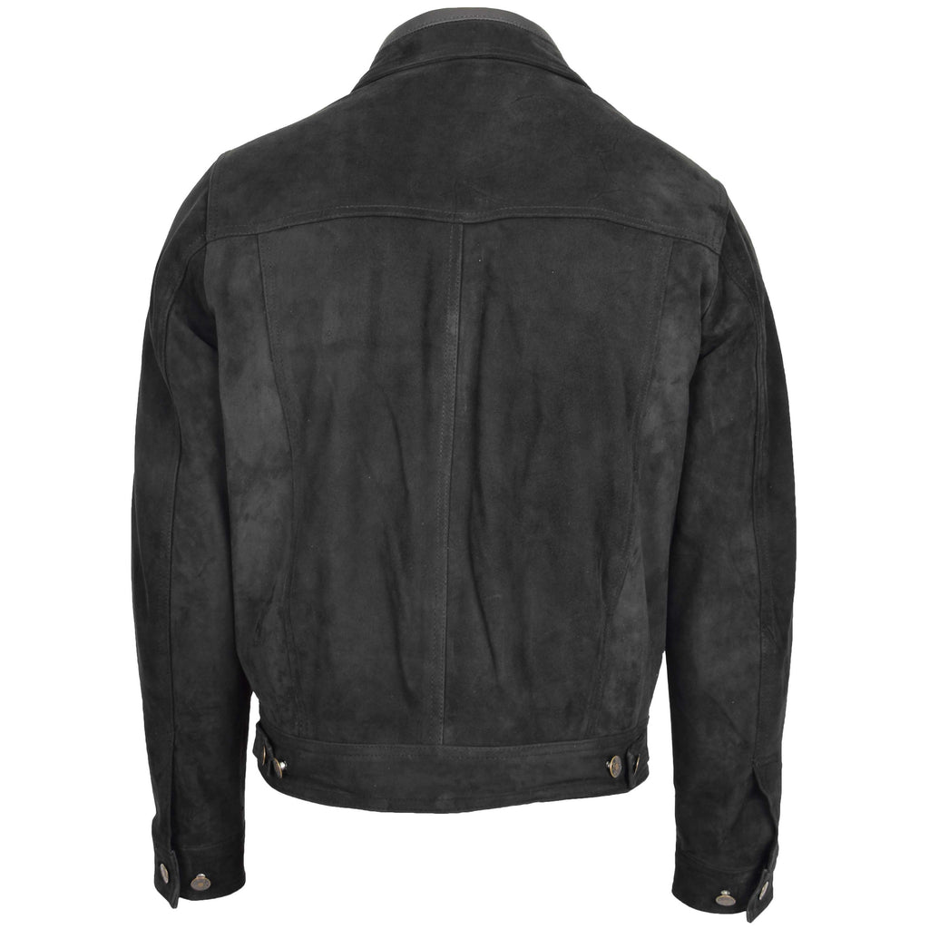 DR124 Men's Suede Buttoned Leather Short Jacket Black 2