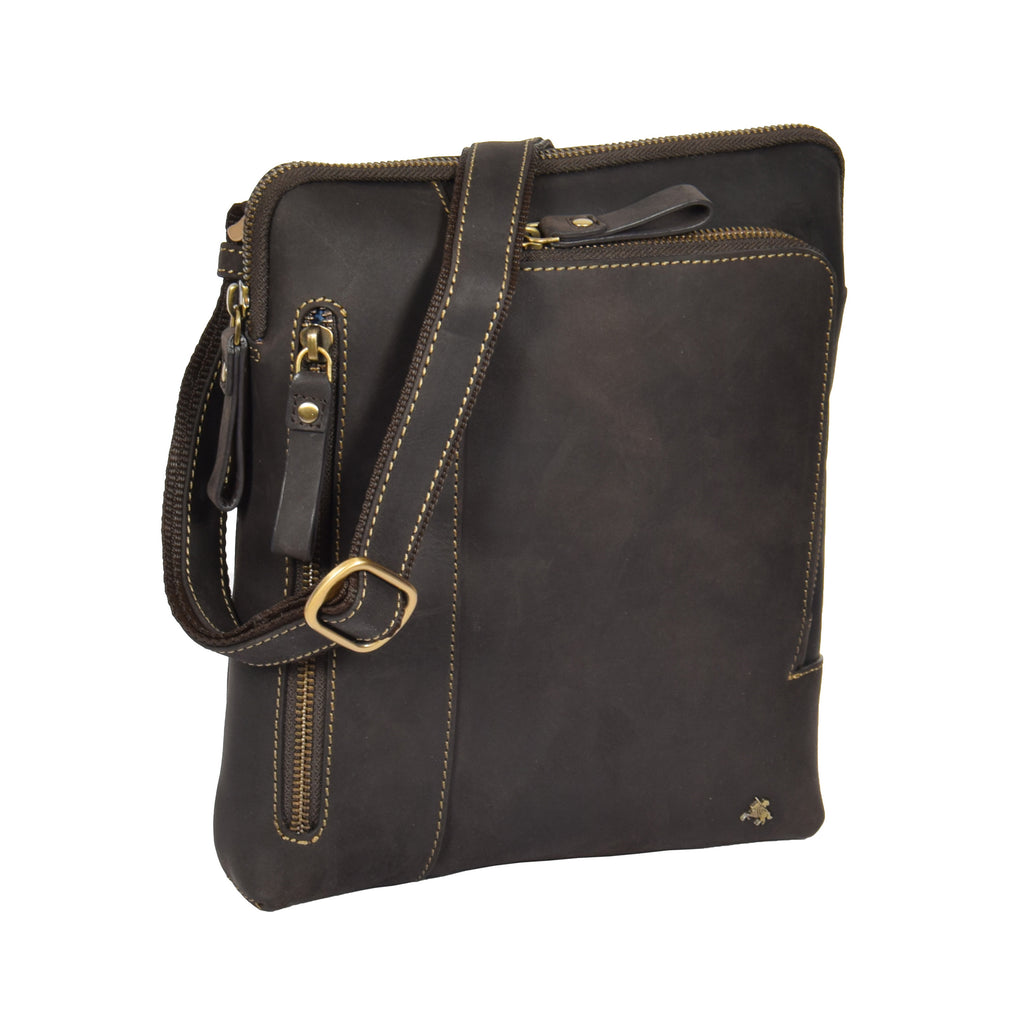 DR372 Men's Real Leather Tablet Shoulder Bag Brown 1