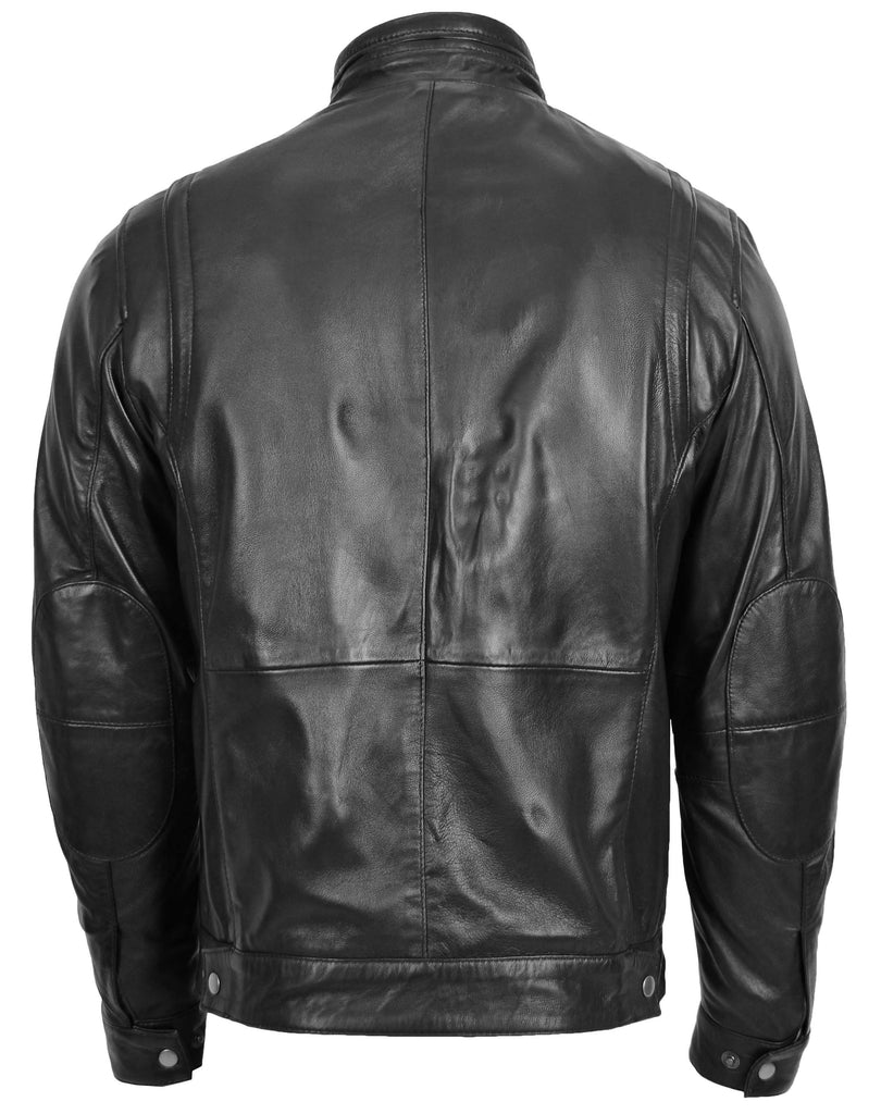 DR131 Men's Black Classic Biker Leather Jacket Black 3
