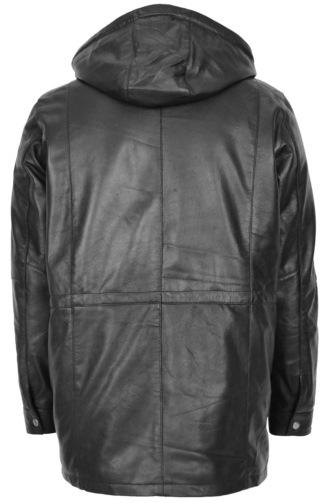 DR132 Men's Black Leather Hood Jacket Black 5