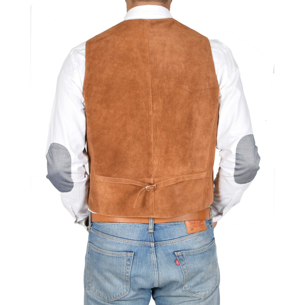 DR121 Men's Leather Suede Cowboy Waistcoat Tan 2