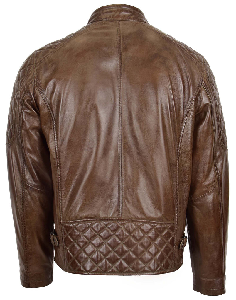 DR158 Men's Classic Quilted Biker Leather Jacket Brown 2