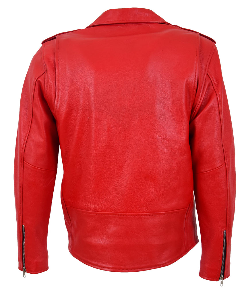 DR159 Men's New Mild Leather Biker Jacket Red 2