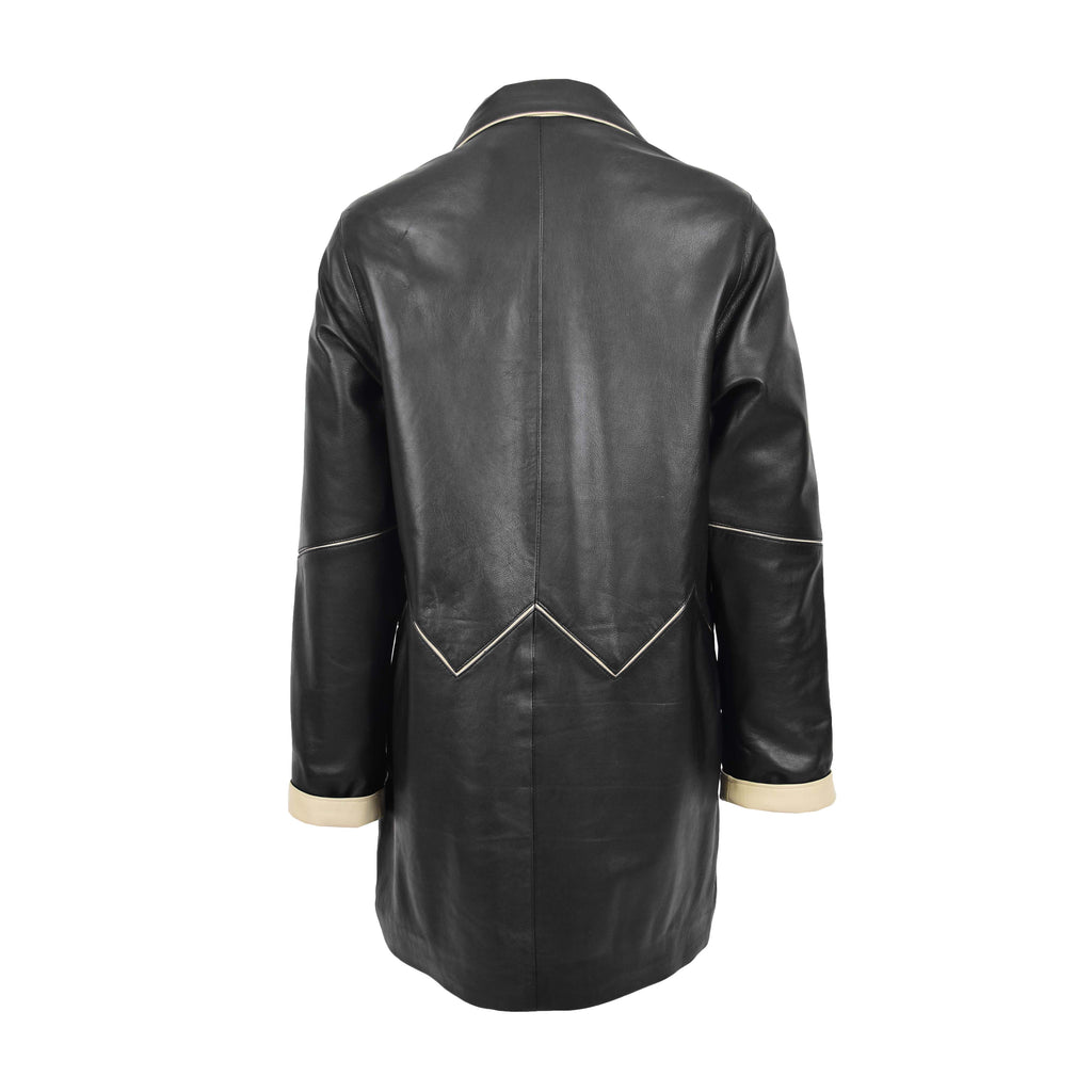 DR203 Ladies Classic Parka Real Leather Coat Trim Jacket Black-Beige 5