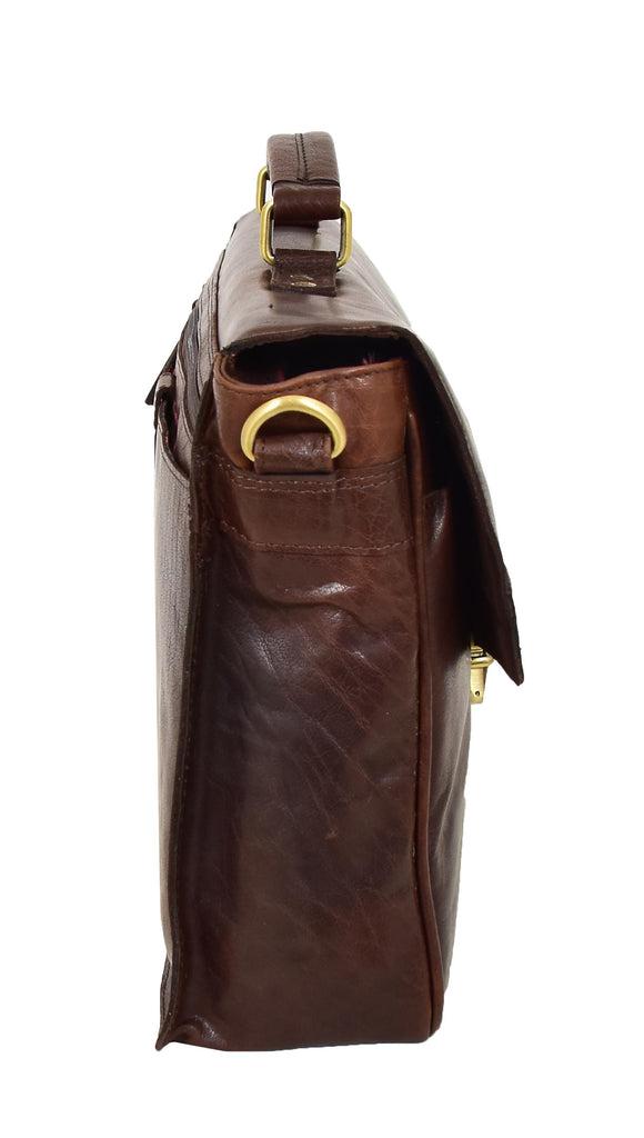 DR457 Men's Leather Briefcase Cross Body Satchel Bag Brown 5