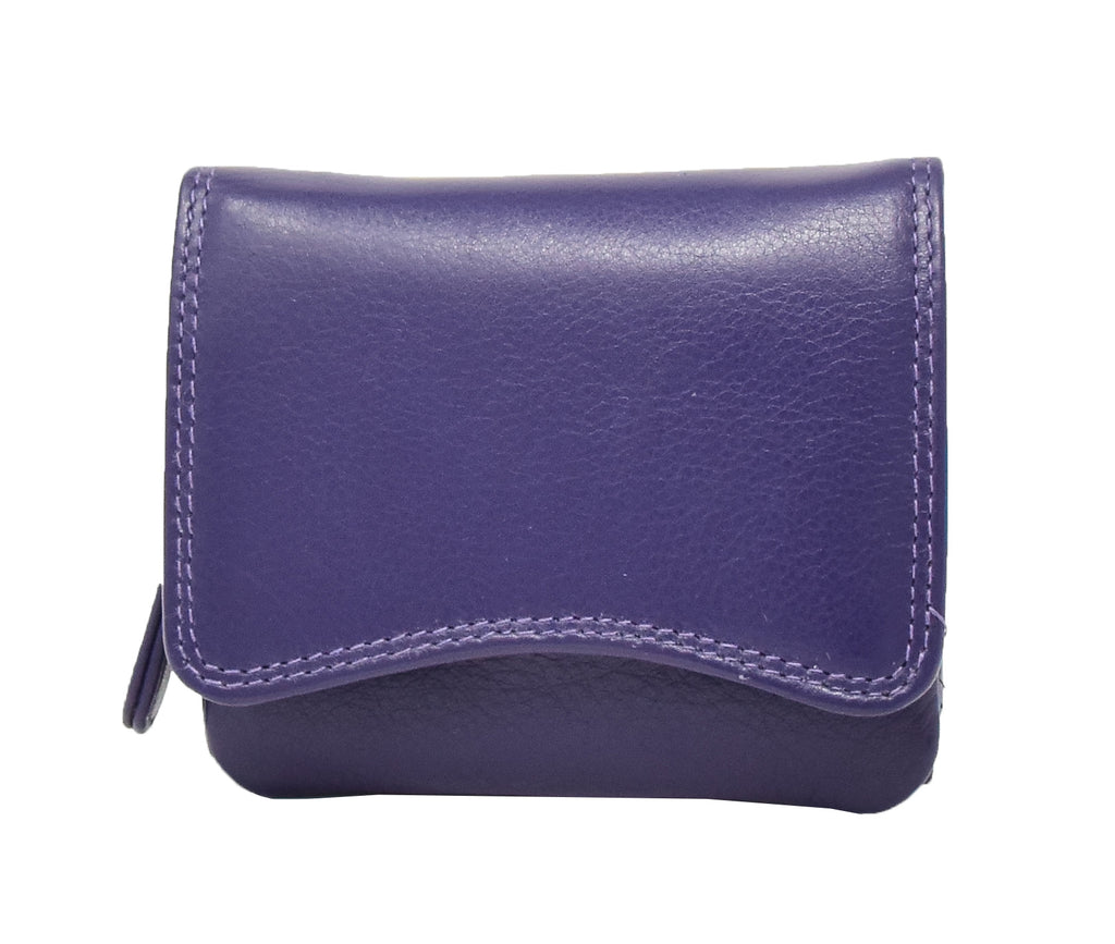 DR412 Women's Small Trifold Leather Purse Purple 3