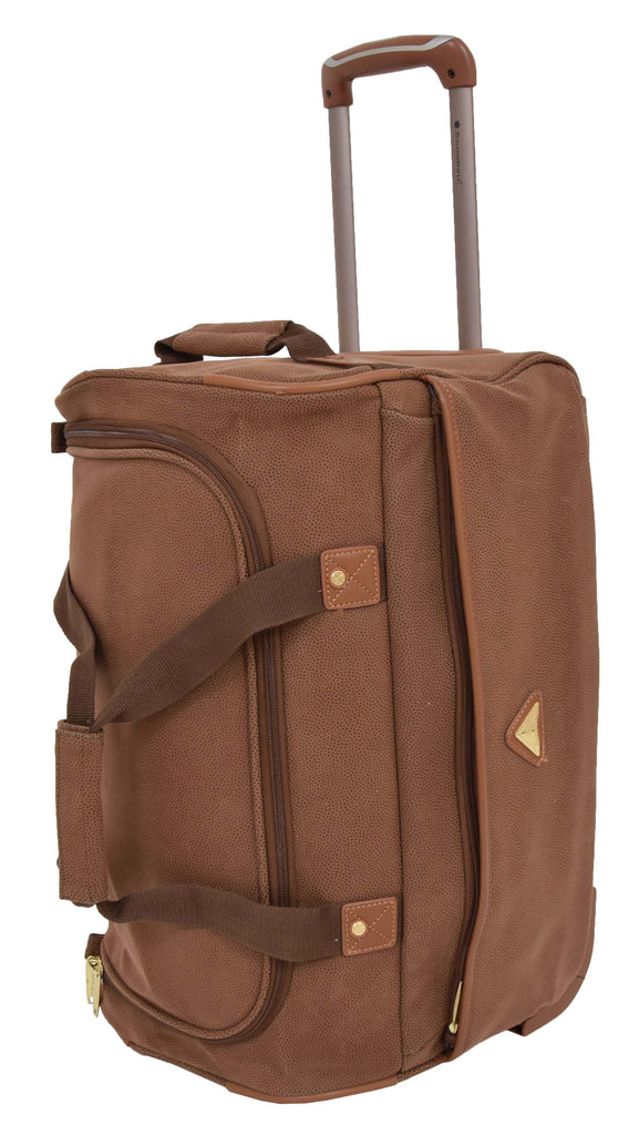 DR484 Faux Leather Mid Size Wheeled Holdall Tan 2