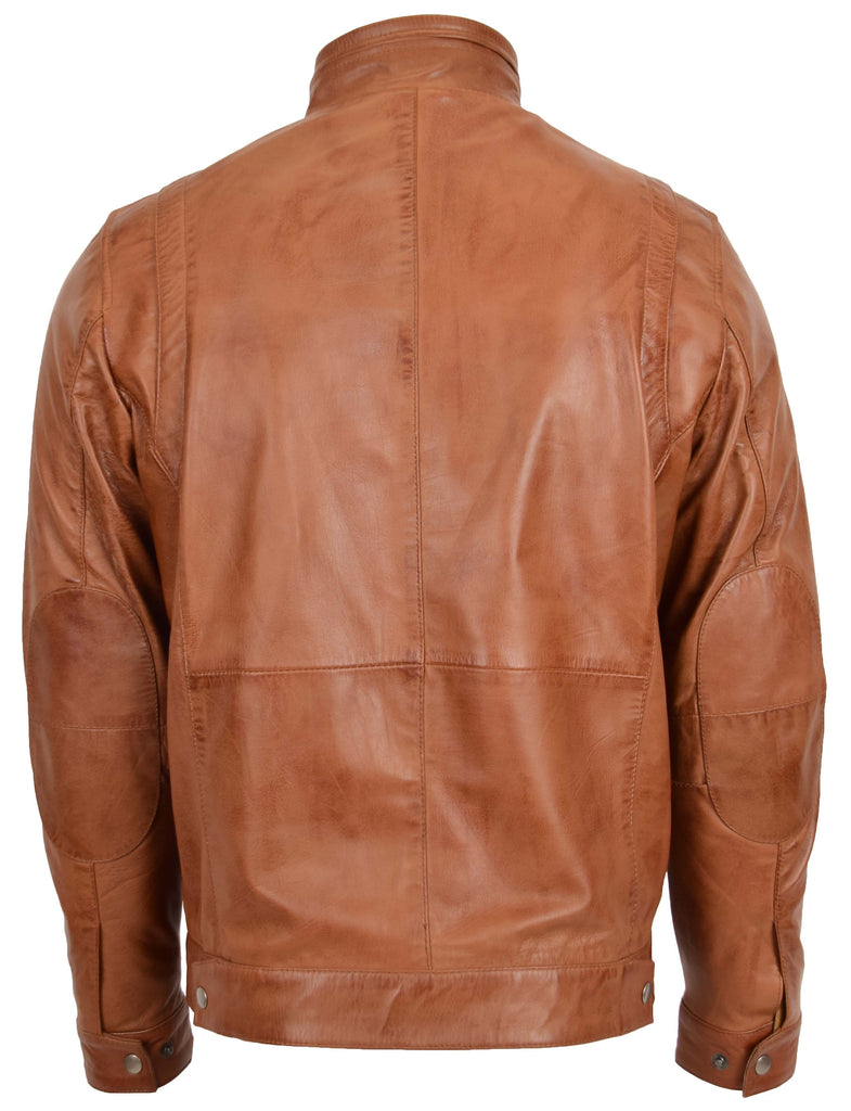 DR131 Men's Black Classic Biker Leather Jacket Tan 3