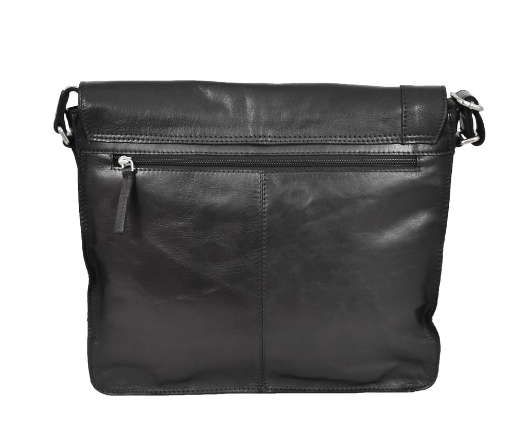 DR456 Men's Leather Flap Over Cross Body Bag Black 3