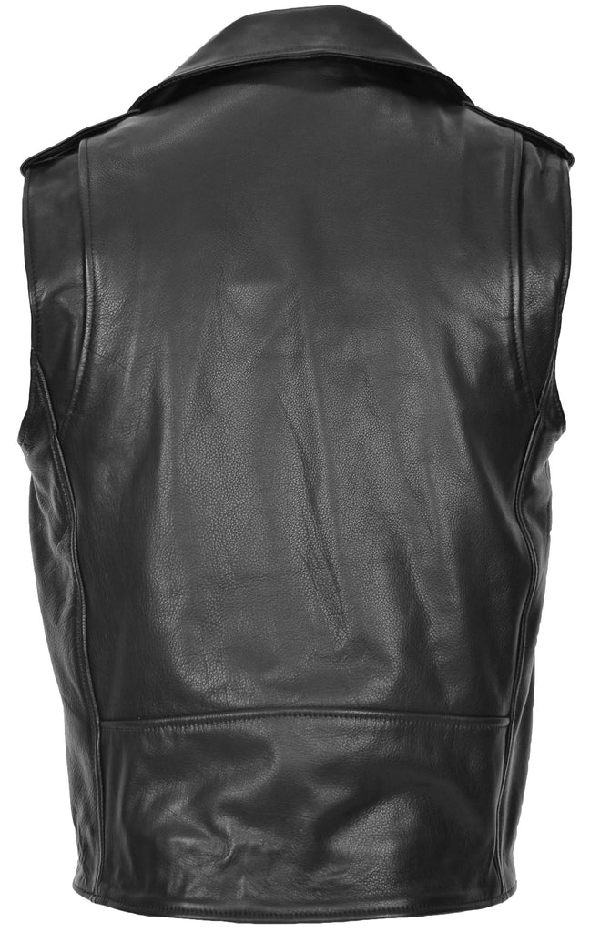 DR161 Men's Biker Style Leather Waistcoat Black 2