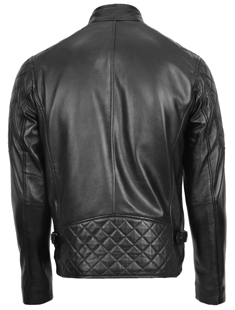 DR158 Men's Classic Quilted Biker Leather Jacket Black 2