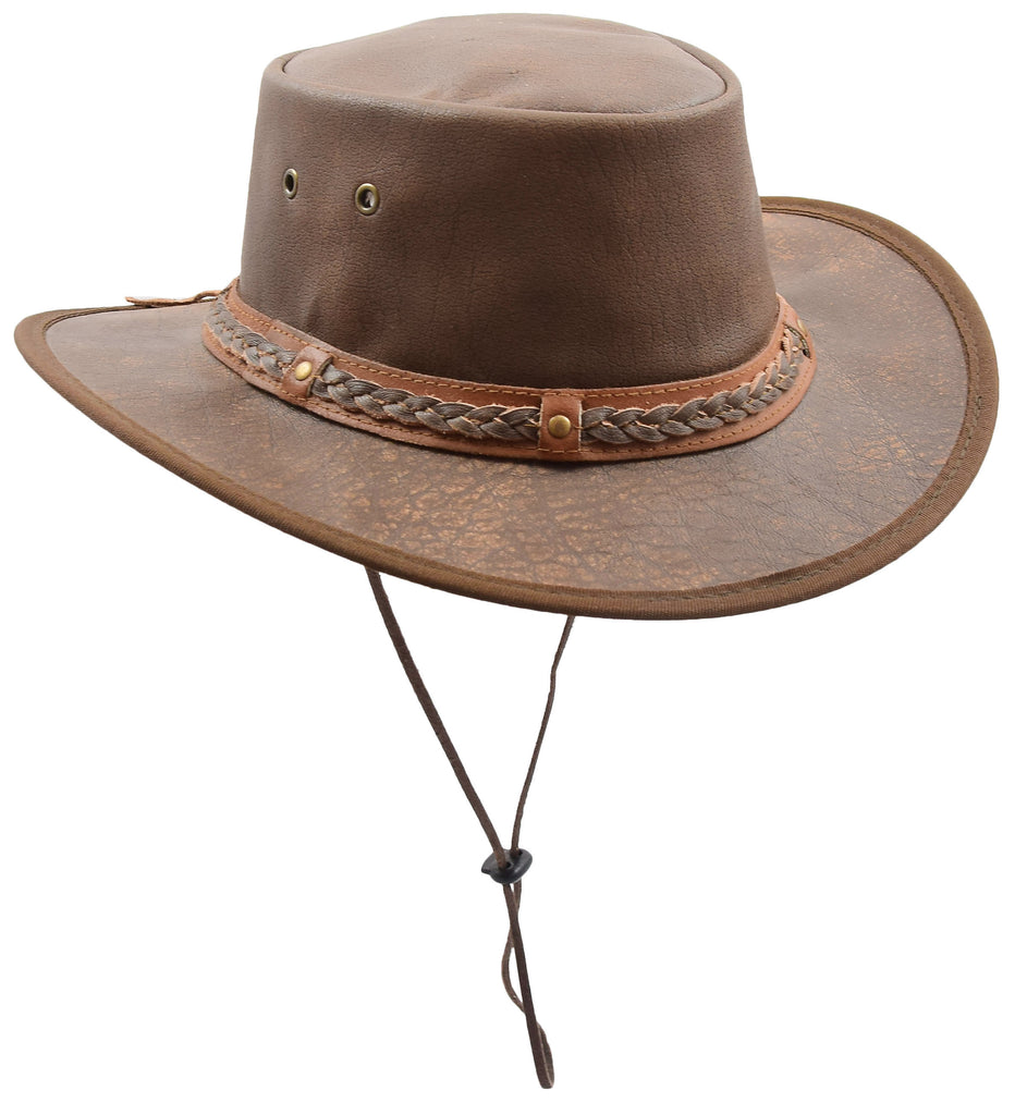 DR504 Leather Cowboy Hat Removable Chin Strap Brown 2