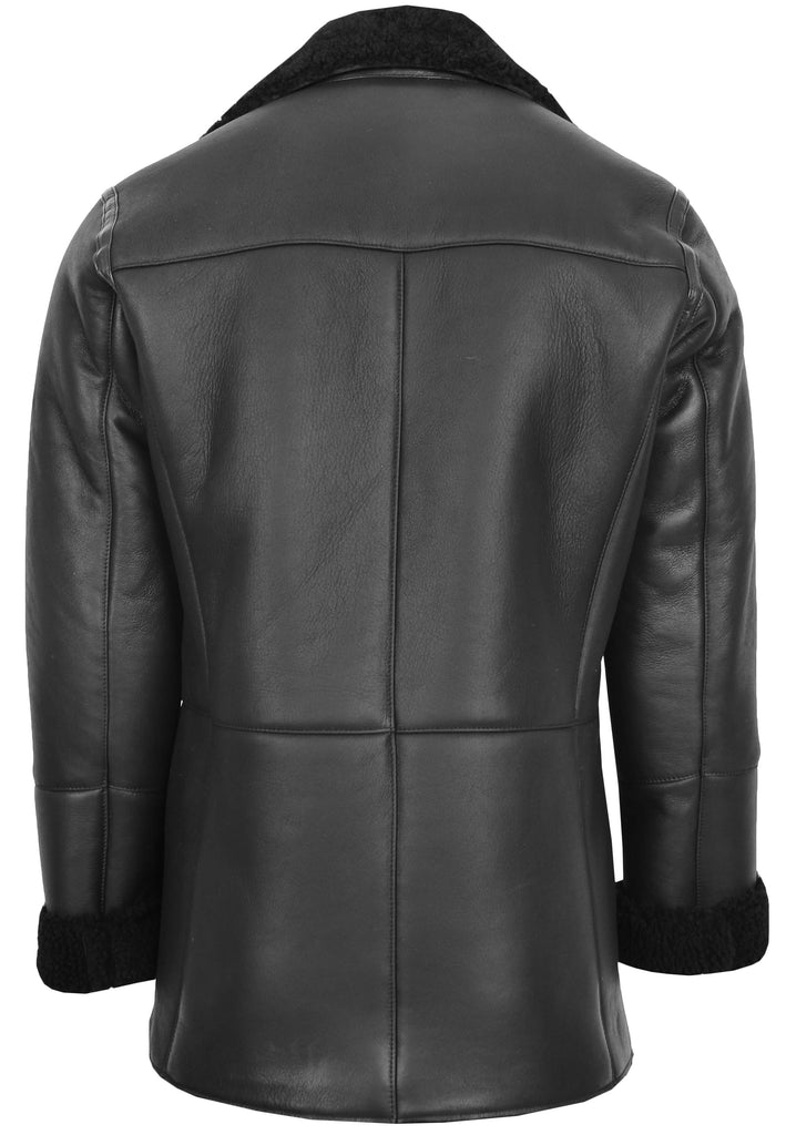 DR129 Men's Sheepskin Double Breasted Classic Jacket Black 5