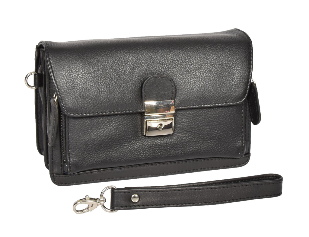 DR314 Lockable Leather Wrist Bag Black 6