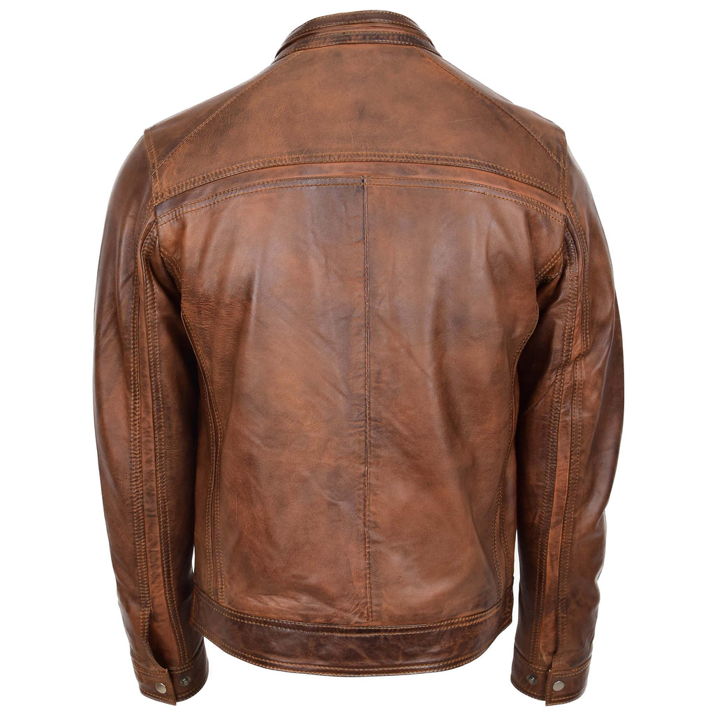 DR530 Men's Biker Cafe Racer Leather Jacket Antique Brown 2