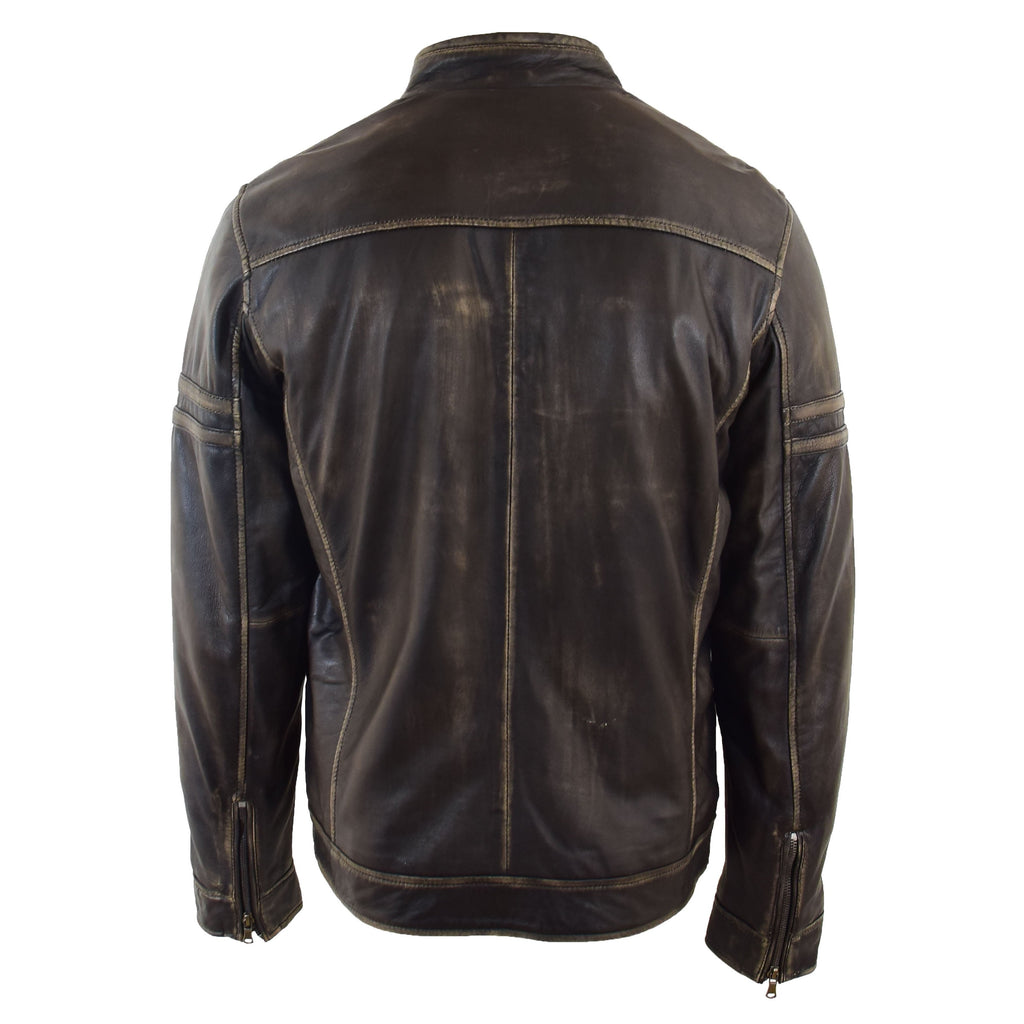DR528 Men's Genuine Leather Biker Style Jacket Vintage Rub Off Black 2