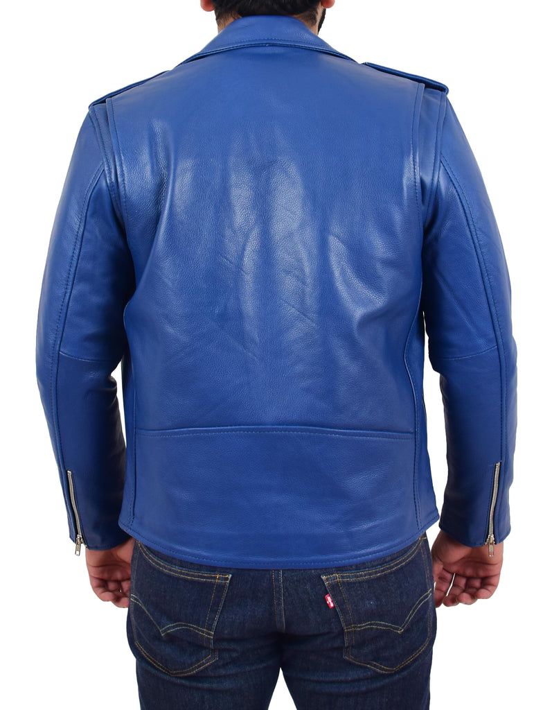 DR159 Men's New Mild Leather Biker Jacket Blue 2