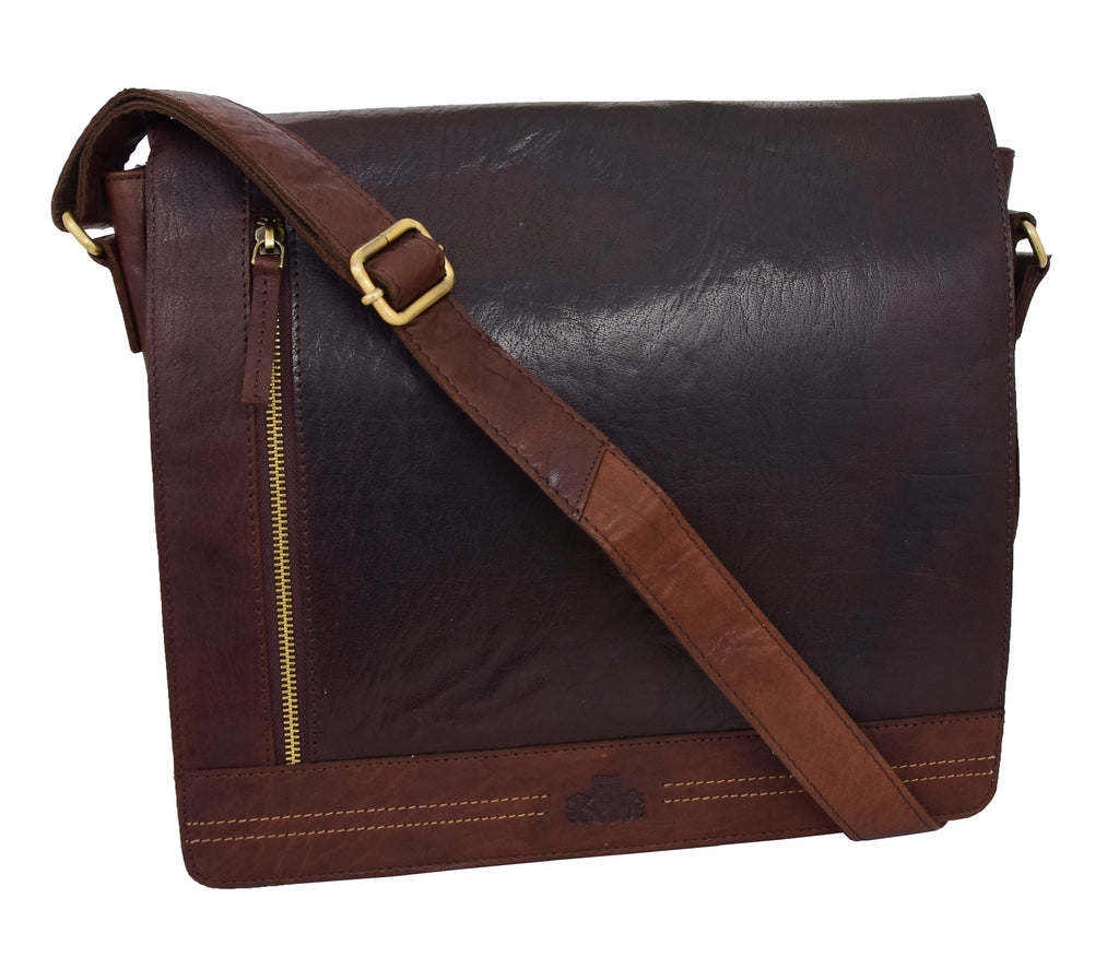 DR456 Men's Leather Flap Over Cross Body Bag Brown 2