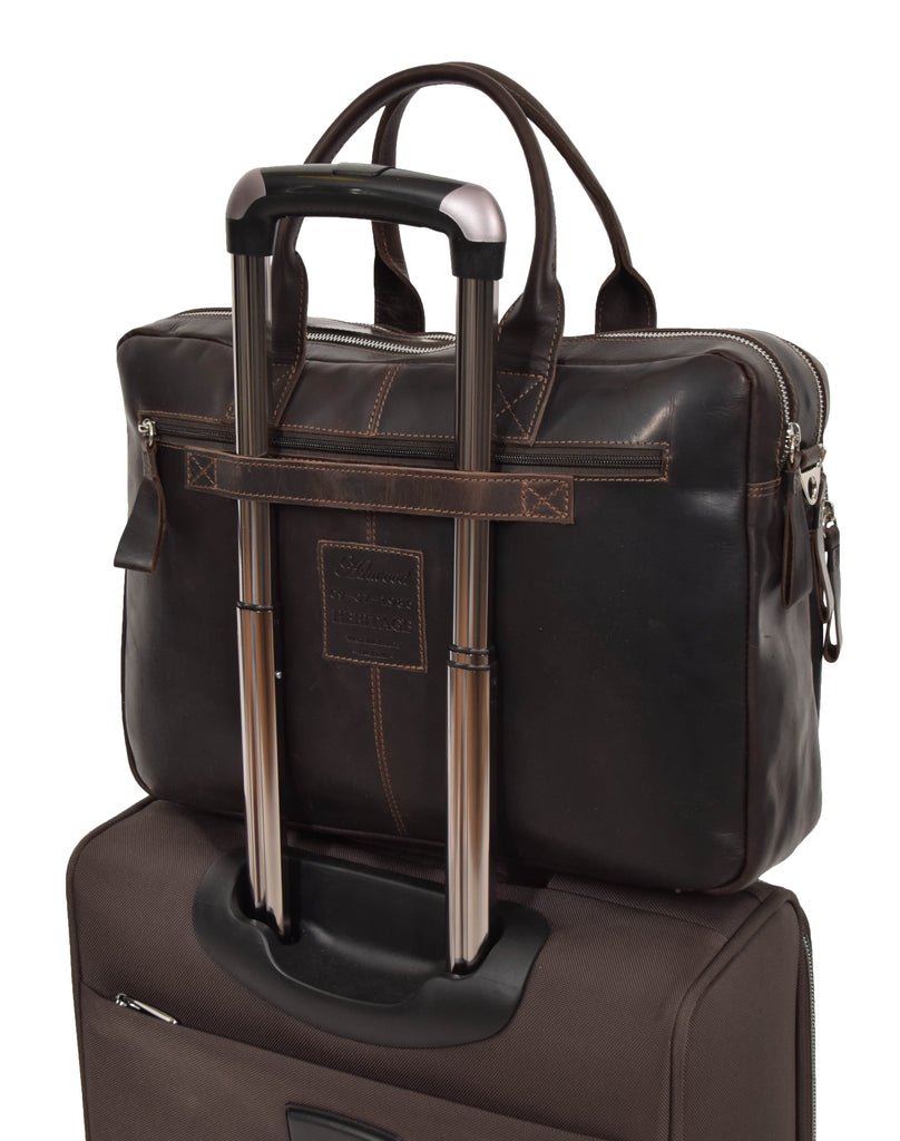 DR280 Men's Vintage Leather Organizer Briefcase Brown 7