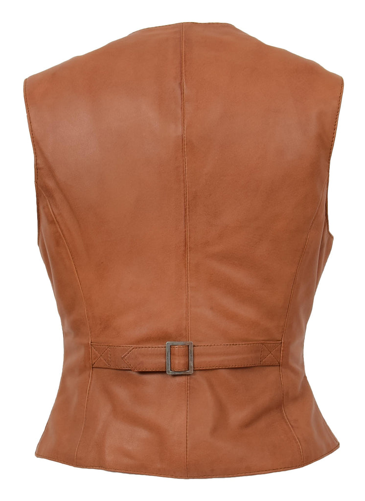 DR212 Women's Classic Leather Waistcoat Tan 2