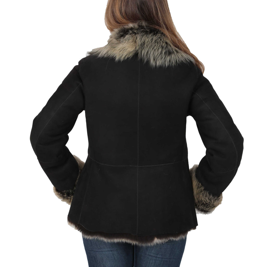 DR534 Women's Soft Sheepskin Shearling Toscana Jacket Black 2
