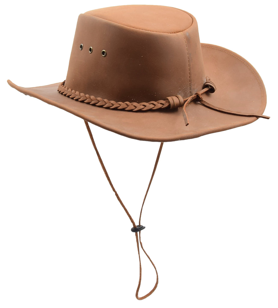 DR507 Real Leather Australian Cowboy Bush Hat Tan 2