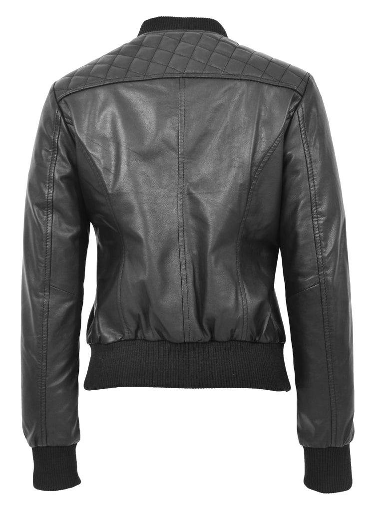 DR211 Women's Quilted Retro 70s 80s Bomber Jacket Black 2