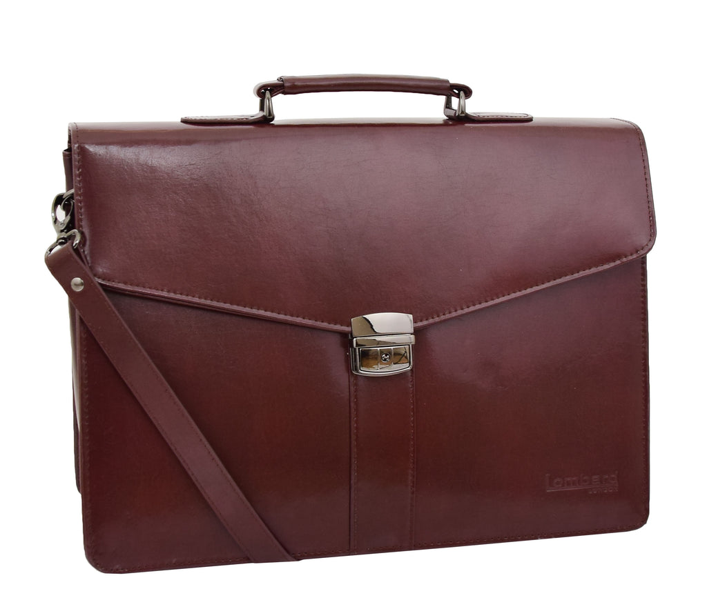 DR474 Men's Leather Flap Over Briefcase Brown 2