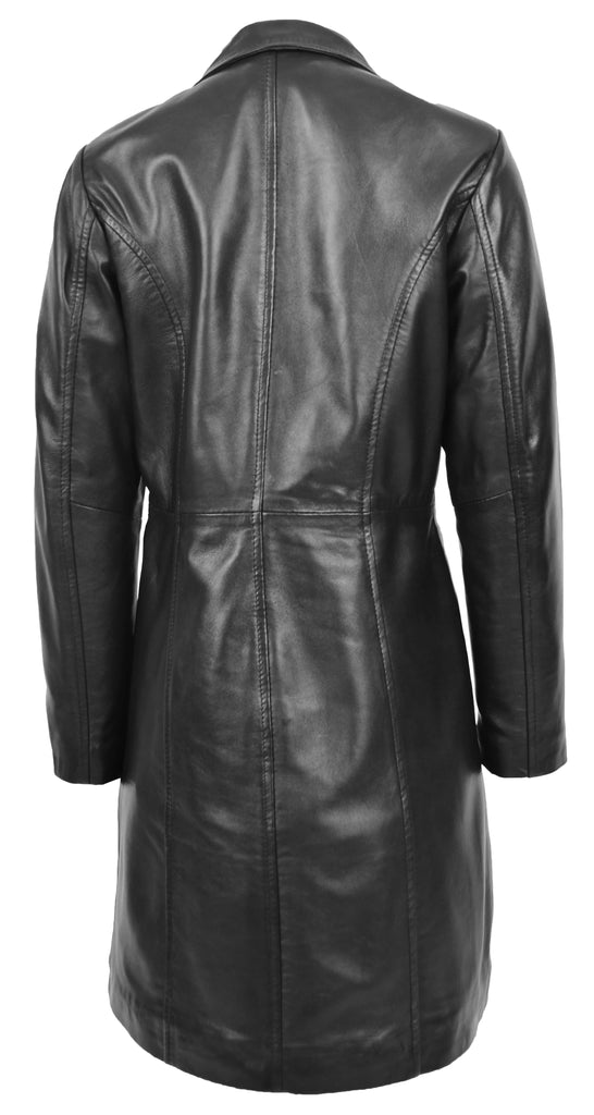 DR267 Ladies 3/4 Long Classic Fitted Soft Leather Coat Black 2