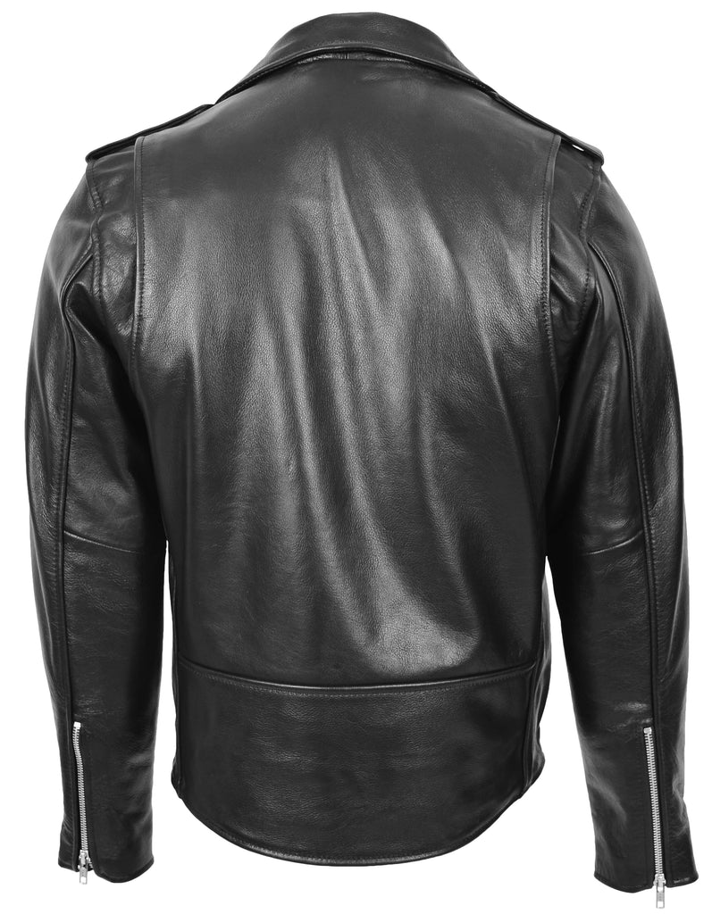 DR159 Men's New Mild Leather Biker Jacket Black 2