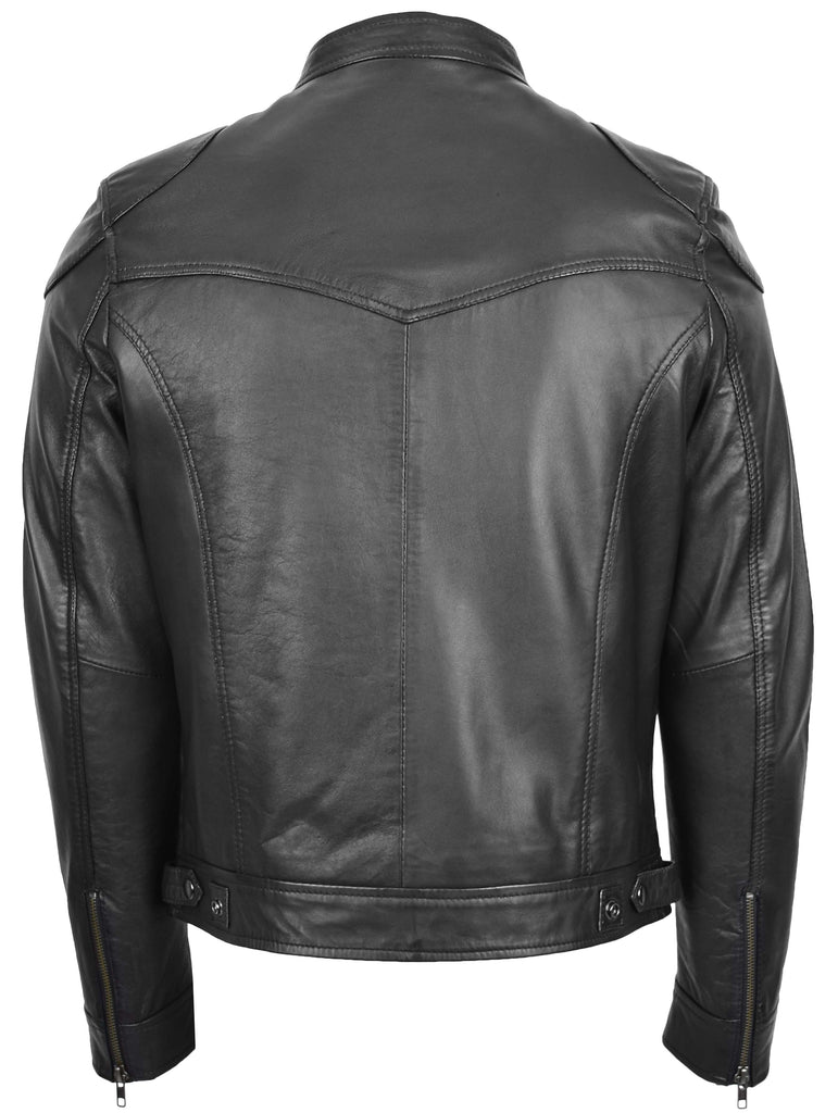 DR139 Men's Vintage Biker Leather Jacket Black 2