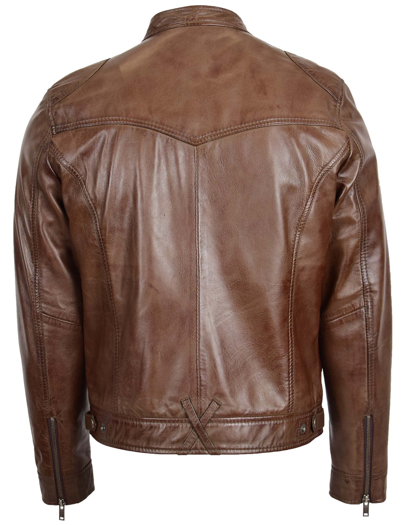 DR139 Men's Vintage Biker Leather Jacket Brown 4