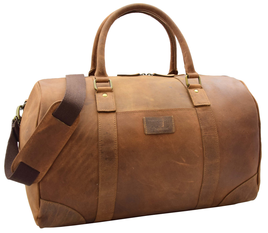 DR307 Genuine Leather Holdall Weekend Multi Use Duffle Bag Tan 3