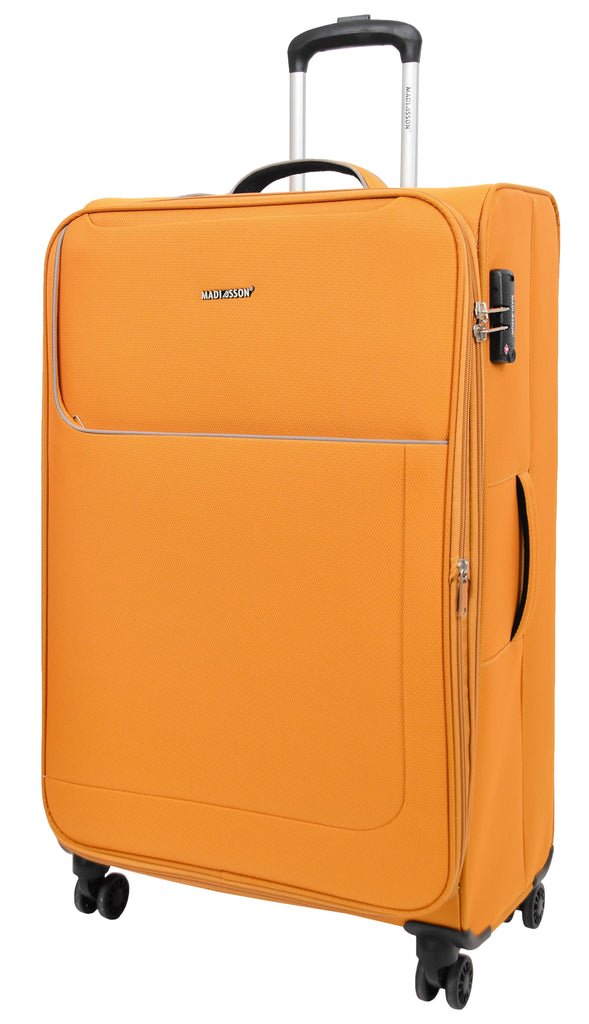 DR499 Lightweight Four Wheel Soft Luggage Suitcase TSA Lock Yellow 2