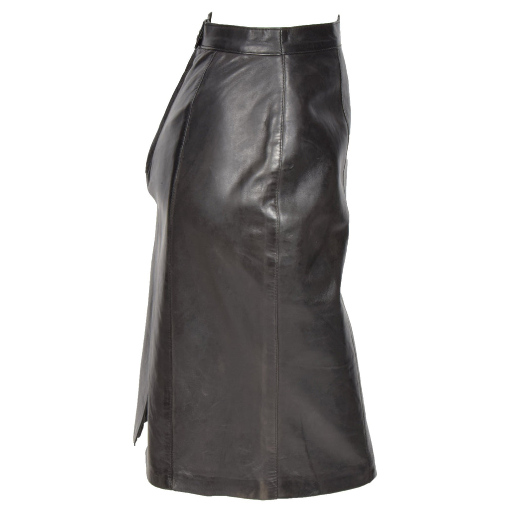 DR269  Women's Long Smart Casual Leather Skirt Black