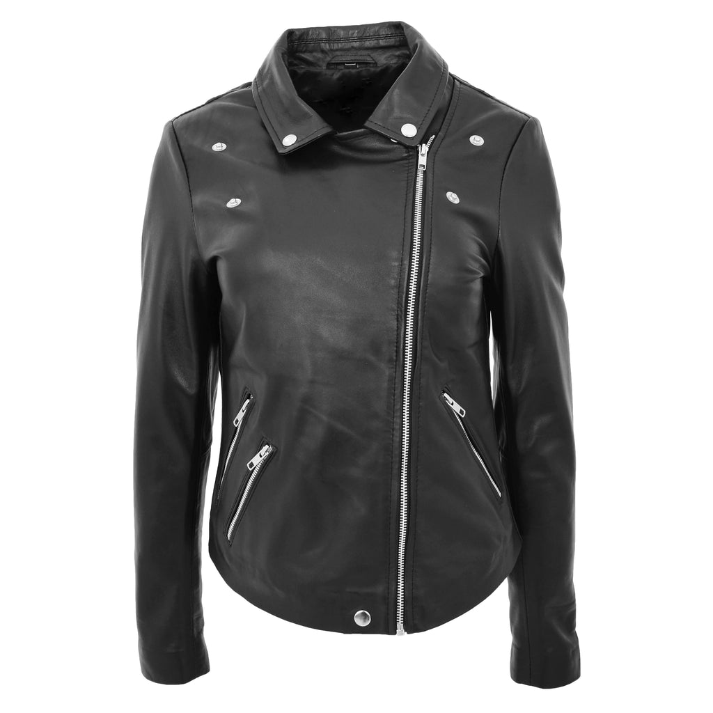 DR268 Women's Biker Leather Jacket Black 4