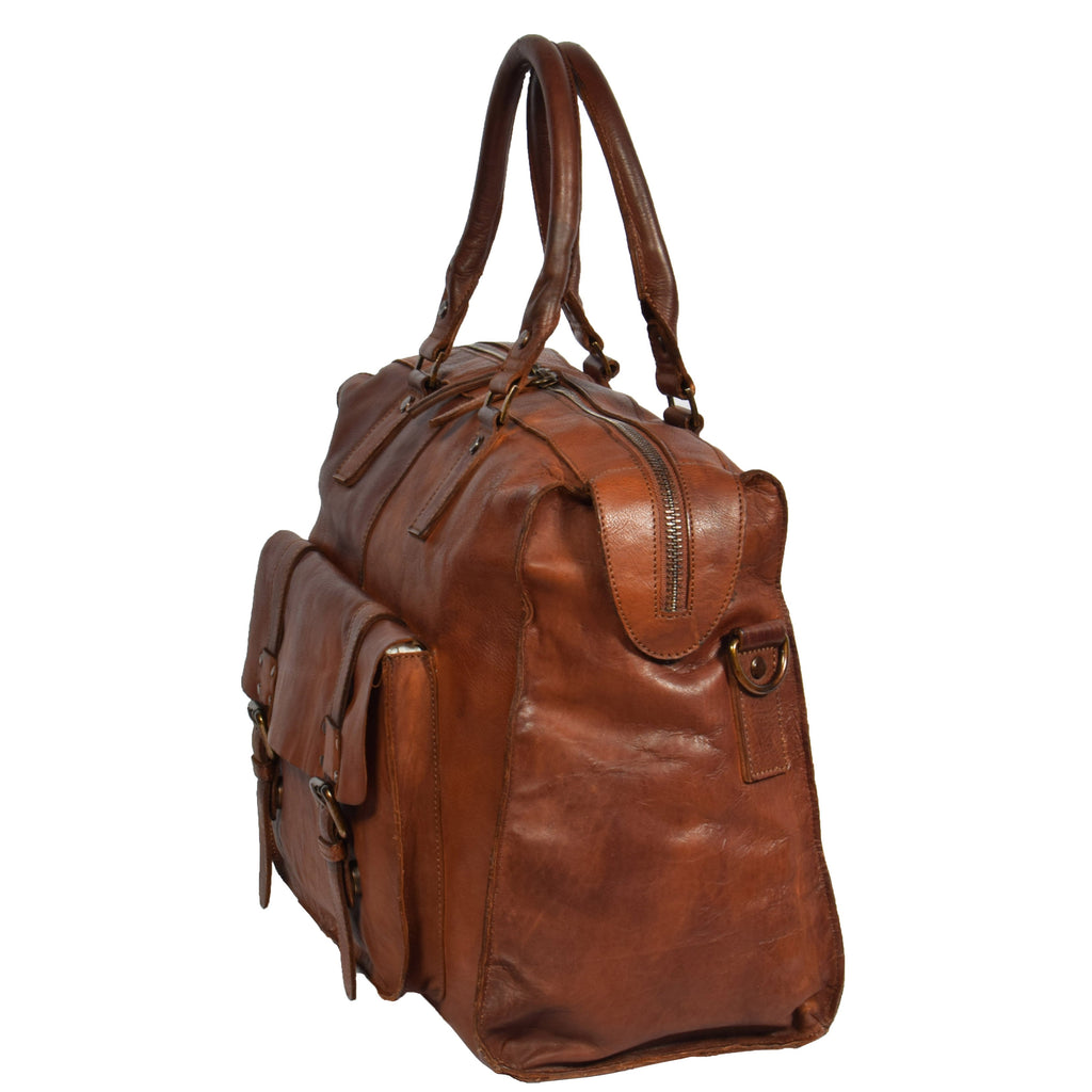 DR277 Real Leather Stylish Italian Travel Holdall Bag Rust 3