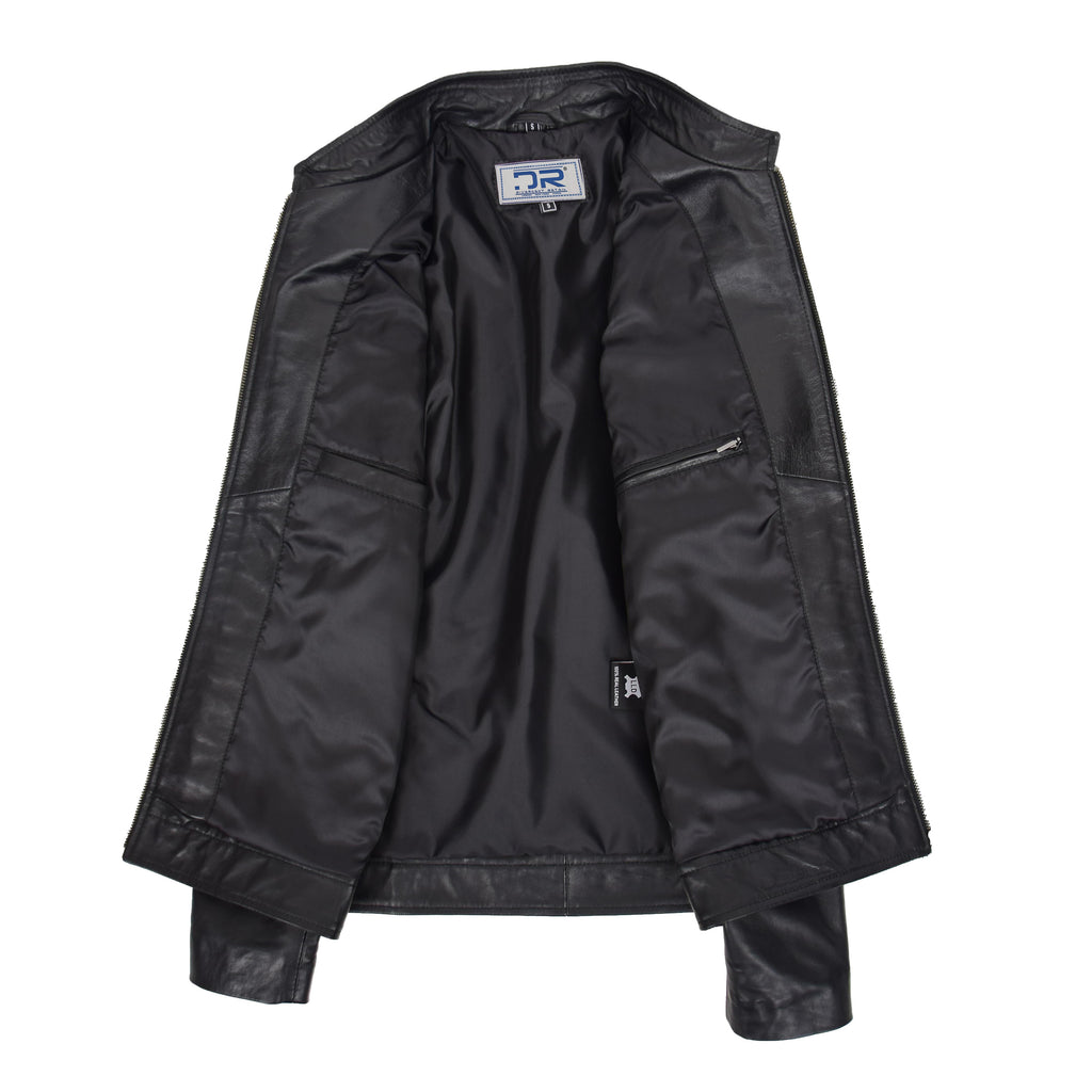 DR149 Men's Vintage Style Leather Biker Jacket Black 5
