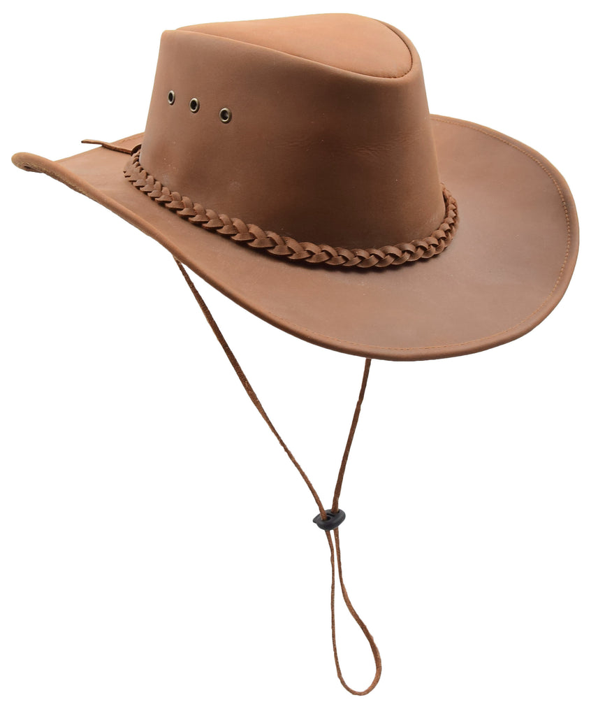 DR507 Real Leather Australian Cowboy Bush Hat Tan 3