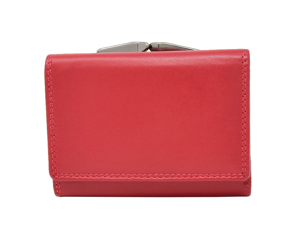 DR413 Women's Metal Frame Leather Purse Red 1