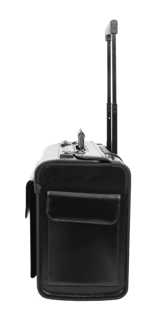 DR477 Leather Pilot Case Wheeled Lockable Laptop Bag Black 3