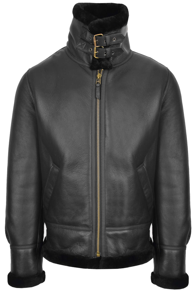 DR166 Men's Sheepskin Classic Leather Jacket Black 2