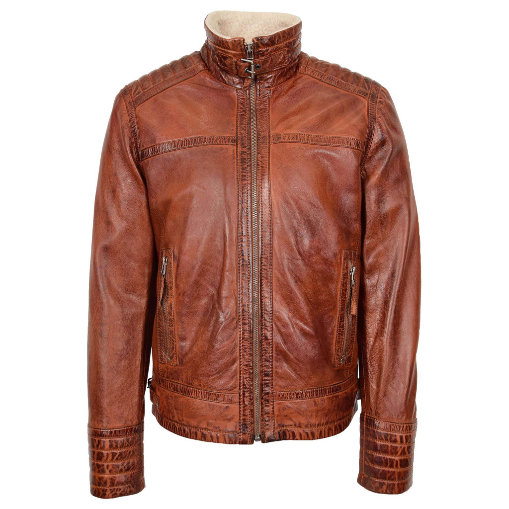 DR186 Men’s Leather Biker Style With Sherpa Lined Brown 2